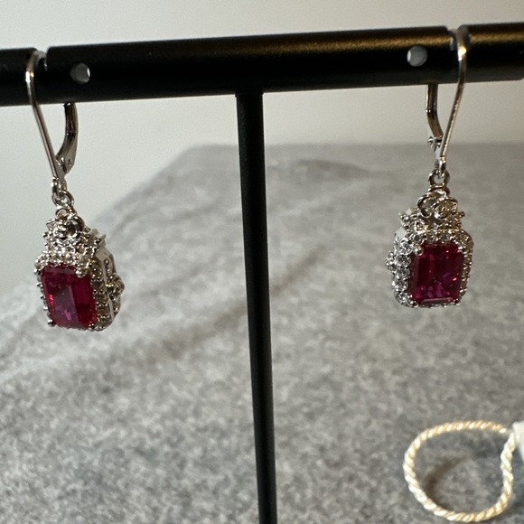 QVC Jewelry - QVC Diamonique cz w/ Lab Ruby Leverback .925 Earrings